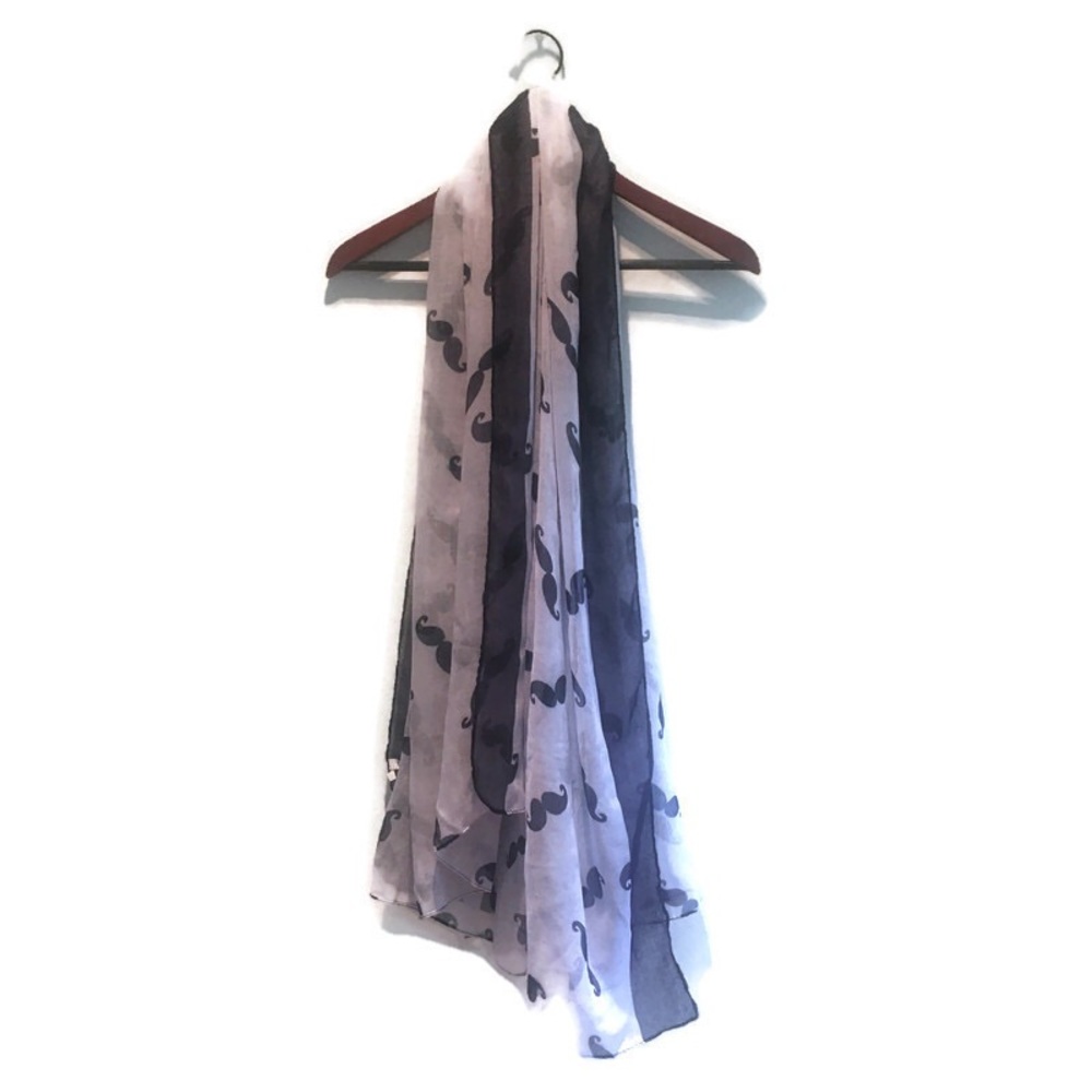 Whimsical moustache print scarf in white & navy
